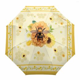 Umbrellas Flower Bee Animal Hive Yellow Automatic Umbrella Travel Folding Portable Parasol Windproof