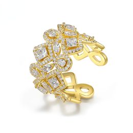 Designer's Luxury Zircon Ring for Women Copper Plated Gold Micro Set AAA Zircon Opening Adjustable Personalised Party Hip Hop Jewellery