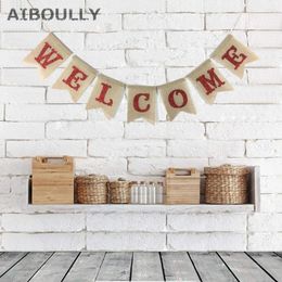 Party Decoration WELCOME Handmade Jute Garland Banner Rustic Burlap Bunting Flags Birthday Baby Shower Christmas Wedding Po Props