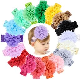 chiffon net girl flower headwear fashion big Floral kids turban headband baby soft bowknot headband