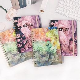 2024-2024 English Notepad A5 Agenda Book Schedule Daily Planner Notebooks Portable Sketchbook Spiral Notebook Stationery