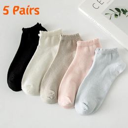 Women Socks 5 Pairs Summer Bubble Short Thin Four Seasons Solid Color Cute Boat Ins Trendy