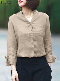 القمصان البلوزات للسيدات Zanzea أزياء المرأة بلوزة الصيف 3/4 SLVE SOLVE COLL V-NECK TOPS أنثى العمل الأنيقة ol قميص القطن عارضة 2023 Y240426