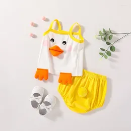 Clothing Sets Duck Kawaii Summer Baby Girls Boy Clothes Top And Pants Animal Sling Overall Born Suit Toddler 0-3 Years