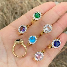 Cluster Rings 2024 Fashion Shiny White CZ Ring For Women Cubic Zirconia Sunflower Anxiety Rotatable Adjustable