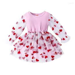 Girl Dresses 0-4Y Toddler Girls Heart Print Dress Kids Mesh Long Sleeve Layered Tulle A-line Baby Spring Summer Clothes Valentine