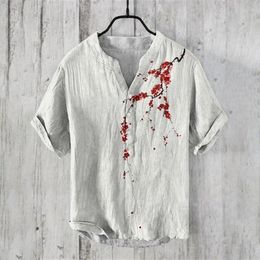 Men's Casual Shirts Japanese-style Short-Sleeved T-shirt 2024 V-neck Fashion Henley Shirt Comfortable