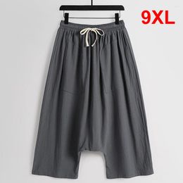 Men's Pants Linen Men Summer Calf-length Plus Size 9XL Cross-pants Male Fashion Casual Solid Colour Bottom Big