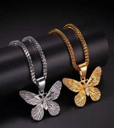 ied out butterfly pendant necklaces men women luxury designer mens bling diamond animal pendants stainless steel hip hop Jewellery l6949474