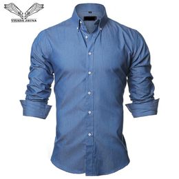VISADA JAUNA Mens shirts European Size Summer Casual Camicia Uomo Slim Fit Long sleeve Cotton Male Denim Shirt Button Up 240418