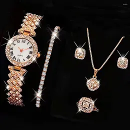 Wristwatches 6PCS Women Watch Luxury Elegant Alloy Crystal Wristwatch For Ladies Gift Quartz Rhinestone Bracelet Montre