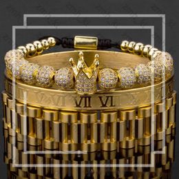 fashion designer bracelet 3pcs/set Imperial Crown King Mens Bracelet Pave CZ Gold Bracelets for Men Luxury Charm Fashion Cuff Bangle Birthday Jewellery 663