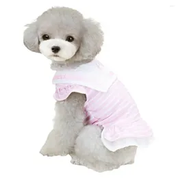 Dog Apparel Spring Summer Puppy Dress Layered Pleated Hem Striped Print Doll Collar Embroidered Letters Chihuahua