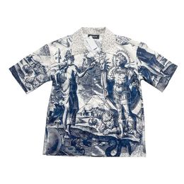 Summer New EGO Religious Blue Printed Shirt Both Men and Women in the Same Style for Couples