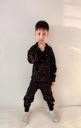 high quality Baby Boys girls Sport clothing sets Autumn black Hooded Sweatshirts and Loose Trousers Teenage School Boy girl Outfit1338584