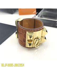 2020 New Real Leather Gold H Letter H Gold Cuff Bracelets for Women Punk Rock Designer Brand Jewellery for Womens Gift Box Christmas4055363