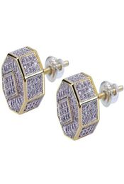 2019 New Custom Hip Hop 12mm Iced Out Gold Colour Micro Paved Zircon Square Stud Earring with Screw Back Bling Jewellery For Men9105776