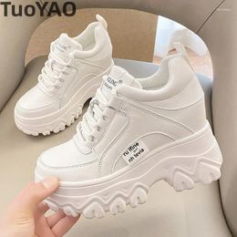 Casual Shoes Women Leather Platform Sneakers Spring Trainers White 9CM High Heels Wedge Outdoor Sport Breathable