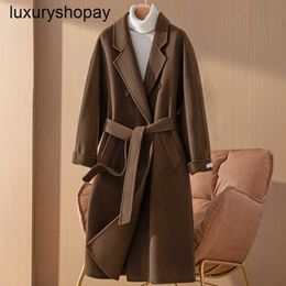 Maxmaras Cashmere Coat Womens Wool Coats 101801 Camel Double Sided Mid Length 2024 New Winter Breasted Button Woollen