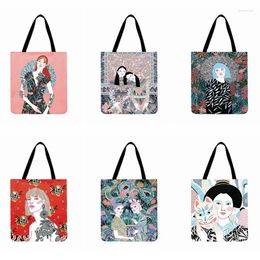 Evening Bags Twins Tattoo Girl Painting Print Tote Bag For Women Casual Ladies Shoulder Foldable Shopping Outdoor Beach