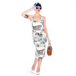 Casual Dresses 30- Summer Women Vintage 50s Japan Geisha's Garden Print Wiggle Pencil Halter Dress Pinup Retro Plus Size Vestido Jurken