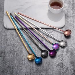 Spoons Multicolor Stainless Steel Long Handle Stir Spoon Ice Cream Tableware Coffee Scoop