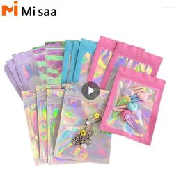 Storage Bags 50PCS Thicken Plastic Self-Sealing Laser Iridescent Bag Clear Jewelry Packaging Gift Nail Art