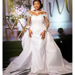 Plus okt ebi arabiska aso storlek vit sjöjungfru bröllopsklänning spets pärlstav paljett brudklänningar klänningar zj505 es