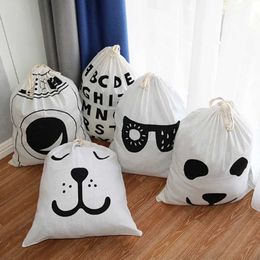 Storage Baskets Cotton Laundry Bag Large Home Toys Canvas Storage Bag Cute Cartoon Closet Basket Dirty Clothes Organiser Drawstring Bag