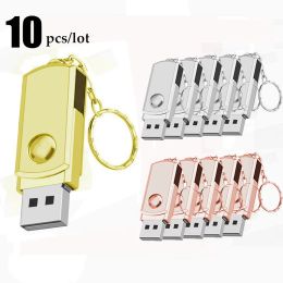 Drives 10PCS/Lot Free Logo Metal USB Flash Drive Swivel Pen Drive 16GB 32GB 64GB 128GB High Speed USB Stick 2.0 Pendrive with Key Chain