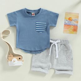 Clothing Sets Baby Boys Shorts Set Short Sleeve Crew Neck CottonT-shirt Elastic Waist With Pocket Summer Loose Outfit