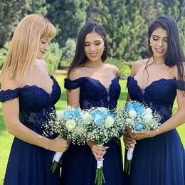 Dresses Bridesmaid Off Blue The Shoulder Royal Lace Applique Beaded Sweep Train Corset Back Maid Of Honor Gown Custom Made Wedding Party Vestido