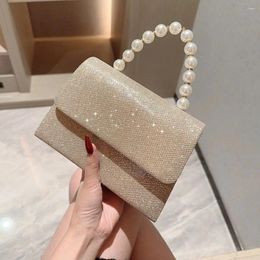 Evening Bags Gold Bright Silk Bag Women Elegant Fashion Banquet Clutch Pearl Chain Shoulder Luxury Purse Female Wedding Handbags