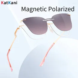 Sunglasses Frames KatKani Trendy Fashion Magnetic Clip-on Glasses Ultra-light Cat Eye Optical Prescription Women's Rimless 7203