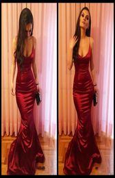 Dark Red Mermaid Long Prom Dresses 2020 Spaghetti Straps Burgundy Backless Evening Dress Cheap Formal Party Prom Gowns Custom Made4312038