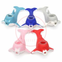 Dolphin Colourful Silicone Hand Tube Glass Philtre Screen Holes Bowl Portable Straw Dabber Spoon Herb Tobacco Cigarette Holder Smoking Pocket Handpipes Pipes