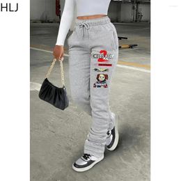 Women's Pants HLJ Fall Casual Letter Pattern Print Jogger Women High Waist Drawstring Stacked Sweatpants Female Sporty Bottoms Trousers