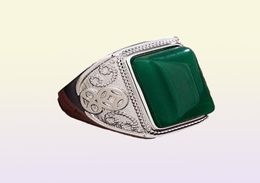 Ethnic Emerald Gemstone Ring Natural Green Jade Silver 925 Rings For Men Wedding Party Retro Vintage Fine Jewellery Gifts5630598