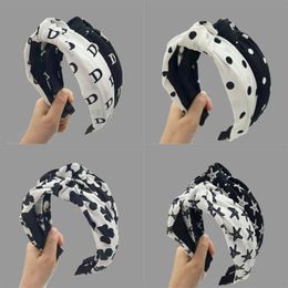 Women Girls Knot Headband White Black Print Cloth Excellent Flexibility Female Daily Shopping Headpiece