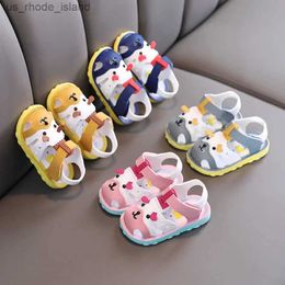 Sandals Baby Summer Sandals Baby Boys and Girls Shoes Rubber Soft Sole Anti slip Preschool Cartoon Animal Baby Crib Shoes Newborn G12204L240429