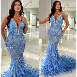 Mermaid Ebi Crystals May Aso Prom Dress Feather Sequined Lace Evening Formal Party Second Reception Birthday Engagement Gowns Dresses Robe De Soiree Zj520 es