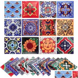 Wallpapers 24 Sheets Vintage Tile Borders Peel Tiles Floor Kitchen Mexican Pvc Waterproof Drop Delivery Home Garden Dhvys