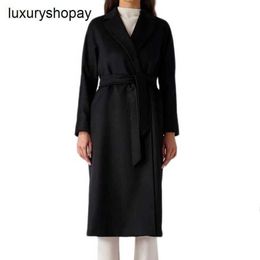 Top Maxmaras Cashmere Coat Womens Wrap Coats Black First Cut Wool Lace Up Mid Length