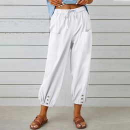 Women's Pants 2024 Casual Women Cotton Linen Vintage Wide Leg Loose Trousers Fashion Solid Pocket Female Harem Joggers Streetwear