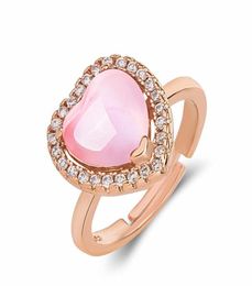 Wedding Rings Charming Rose Gold Silver Colour Heartshaped Ring Exquisite Pink Natural Stone Jewellery For Women Romantic Valentine8698215