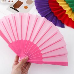 Decorative Figurines 7inch Silk Cloth Plain Folding Fan Plastic Bone Chinese Dance Solid Colour Taichi Morning Exercise DIY Home Ornaments