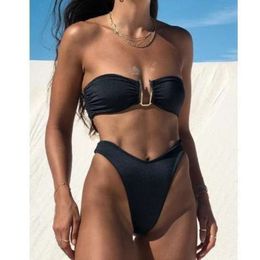 New Sexy Swimsuit, Solid Color, High Waisted Swimsuit, Hot Spring Bikini Backless
