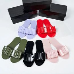 Slippers Brand Design Fashion Women's Woven Jelly Ins Adult Girls Soft Sole Non-slip Slides Ladies Cute Bow Flat Beach Sandals