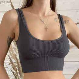 Women's Tanks Camis Womens tank top street clothing push up top womens padded bra sexy backless underwear fashionable solid tank topL240429