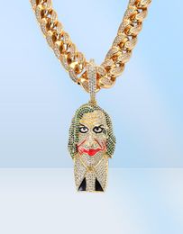 18K Gold Clown Joker Pendant Necklace Iced Out Micro Paved Cubic Zircon Men Bling Hip Hop Jewelry1408681
